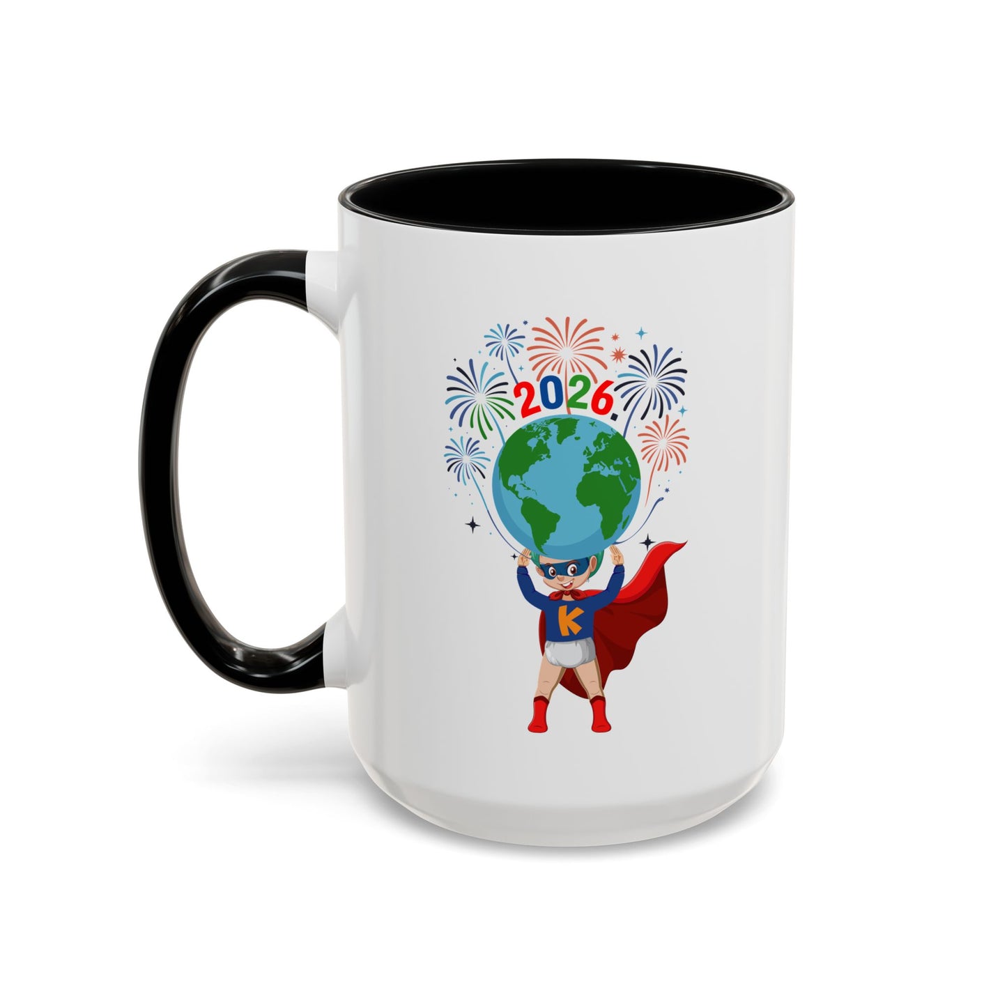 Accent Coffee Mug - Super kiddo holding globe