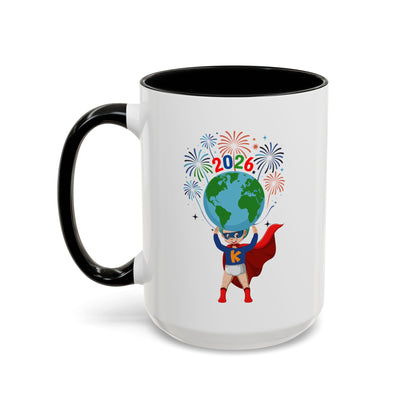 Accent Coffee Mug - Super kiddo holding globe - [[{"value":"Wonderwear Kid"}]]