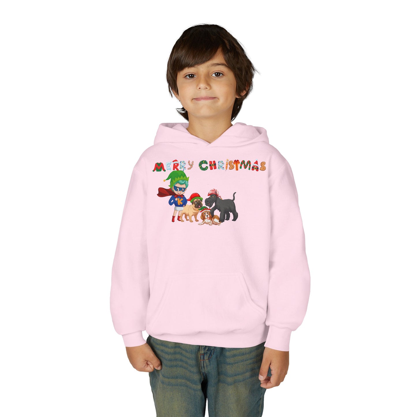 Youth Heavy Blend Hooded Sweatshirt - Super kiddo woith pet friends