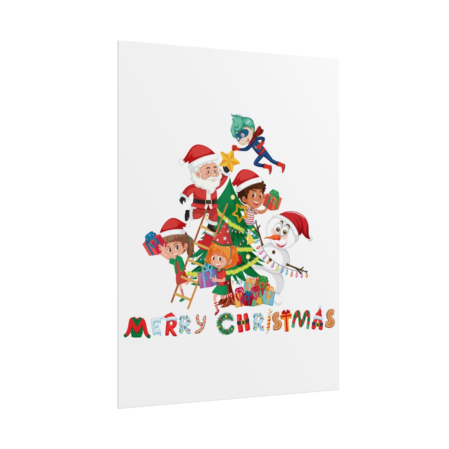 Rolled Posters - Super kiddo making christmas tree with text - [[{"value":"Wonderwear Kid"}]]