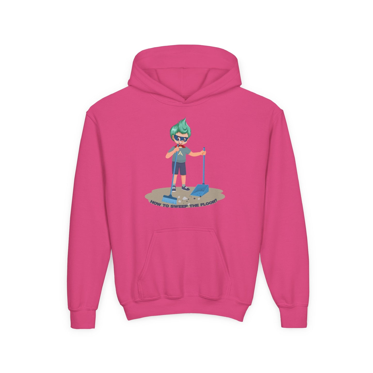 Youth Heavy Blend Hooded Sweatshirt - Super kiddo sweeping floor