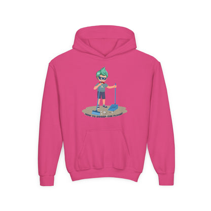 Youth Heavy Blend Hooded Sweatshirt - Super kiddo sweeping floor - [[{"value":"Wonderwear Kid"}]]