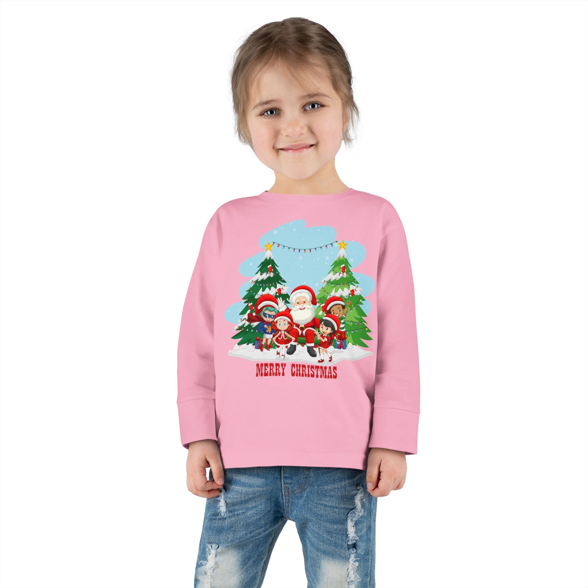 Toddler Long Sleeve Tee - Super kiddo with santa claus Merry christmas - [[{"value":"Wonderwear Kid"}]]