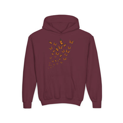 Youth Heavy Blend Hooded Sweatshirt - Group of monarch butterfly Printify