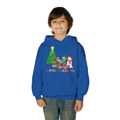 Youth Heavy Blend Hooded Sweatshirt - Super kiddo preparing gifts - [[{"value":"Wonderwear Kid"}]]