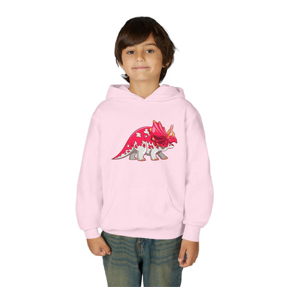 Youth hoodie with fun triceratops dinosaur design Printify