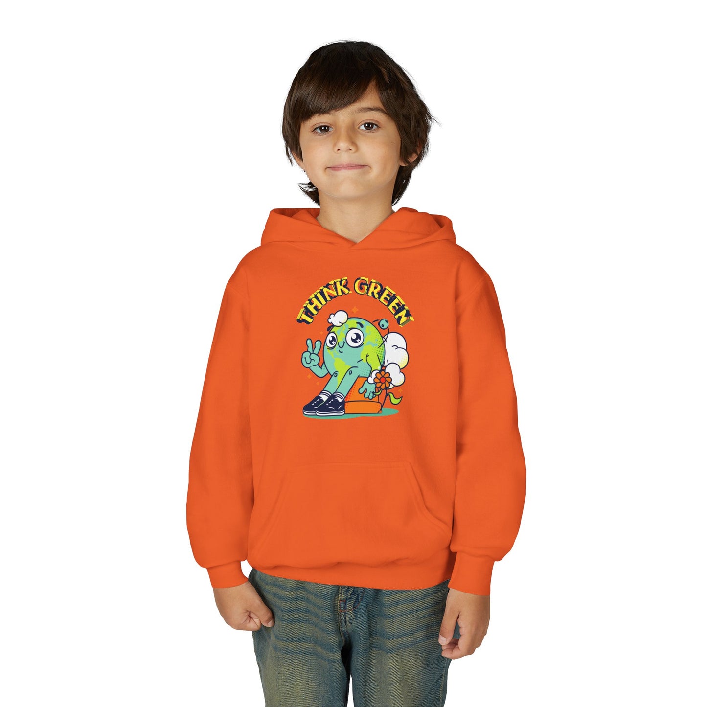 Youth Heavy Blend Hooded Sweatshirt - Think Green' Design