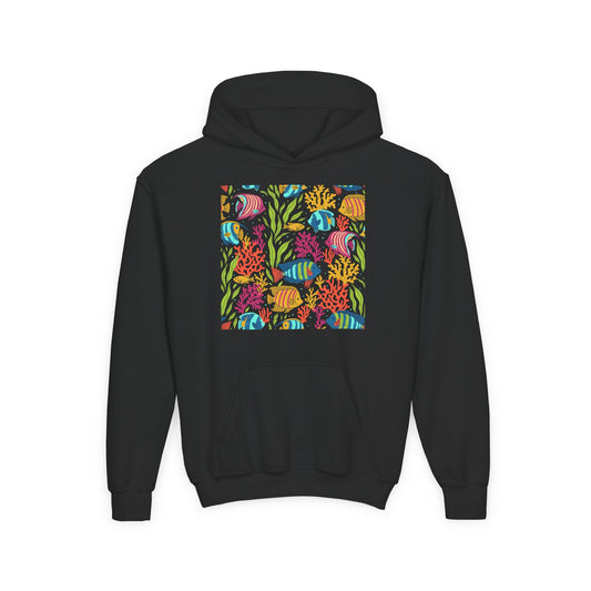 Youth Heavy Blend Hooded Sweatshirt - Colorful tropical corals Printify