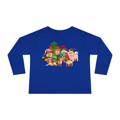 Toddler Long Sleeve Tee - Christmas with super kiddo pet friends without text - [[{"value":"Wonderwear Kid"}]]