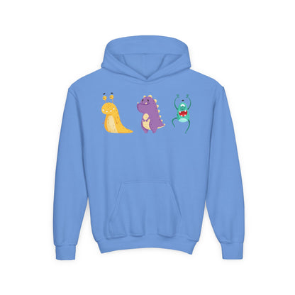 Youth Heavy Blend Hooded Sweatshirt - Colorful monsters Printify