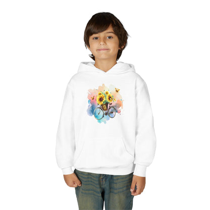 Youth Heavy Blend Hooded Sweatshirt - Sunflower Bicycle Printify