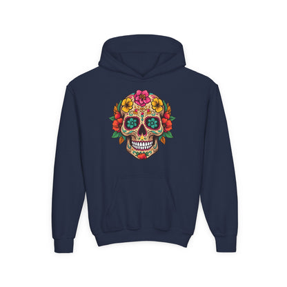 Youth Heavy Blend Hooded Sweatshirt - Colorful Skull Floral Printify
