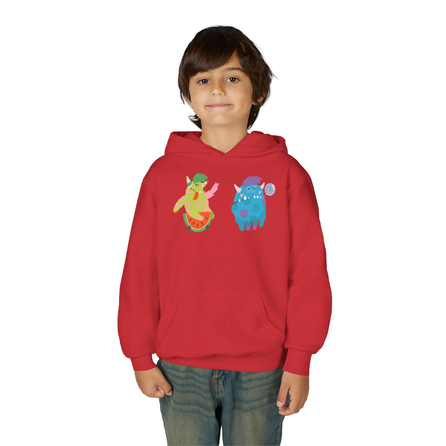 Youth Heavy Blend Hooded Sweatshirt - Funny Toothy monsters