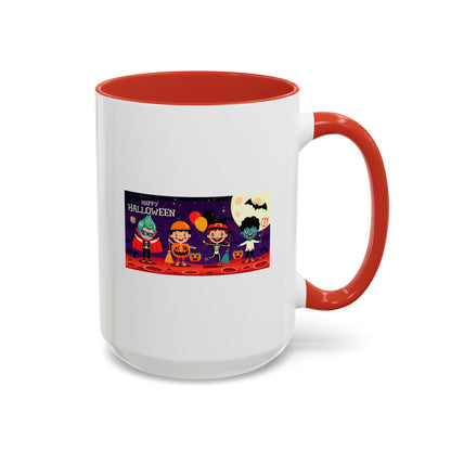 Accent Coffee Mug - Super kiddo with friends on holloween - [[{"value":"Wonderwear Kid"}]]