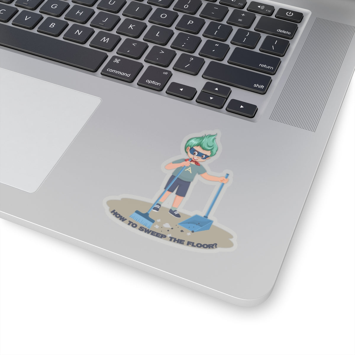 Kiss-Cut Stickers - Super kiddo sweeping floor - [[{"value":"Wonderwear Kid"}]]