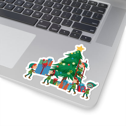Kiss-Cut Stickers - Super kiddo putting gifts on christmas tree - [[{"value":"Wonderwear Kid"}]]