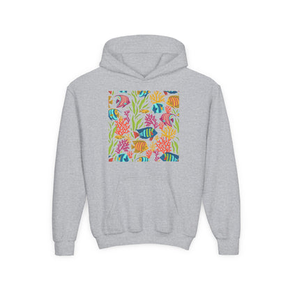 Youth Heavy Blend Hooded Sweatshirt - Colorful tropical corals Printify
