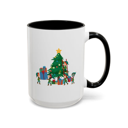 Accent Coffee Mug - Super kiddo putting gifts on christmas tree - [[{"value":"Wonderwear Kid"}]]