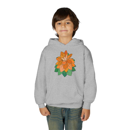 Youth Heavy Blend Hooded Sweatshirt - Orange flower Printify