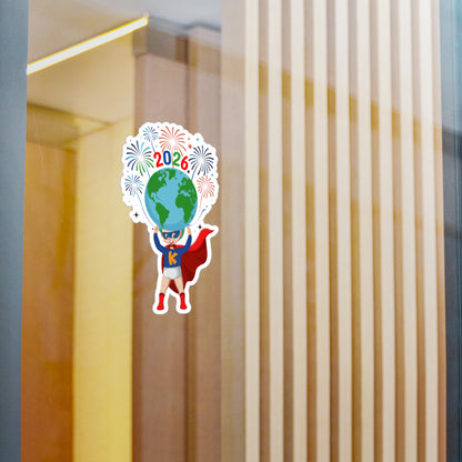 Christmas Kiss-Cut Vinyl Decals – Super kiddo holding globe - [[{"value":"Wonderwear Kid"}]]