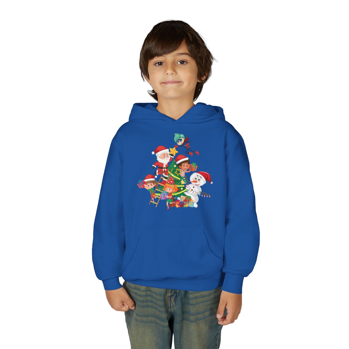 Youth Heavy Blend Hooded Sweatshirt - Super kiddo making christmas tree