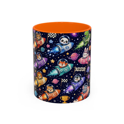 Accent Coffee Mug (11/15 oz) - Kawaii Cosmic Animal Rocket Race