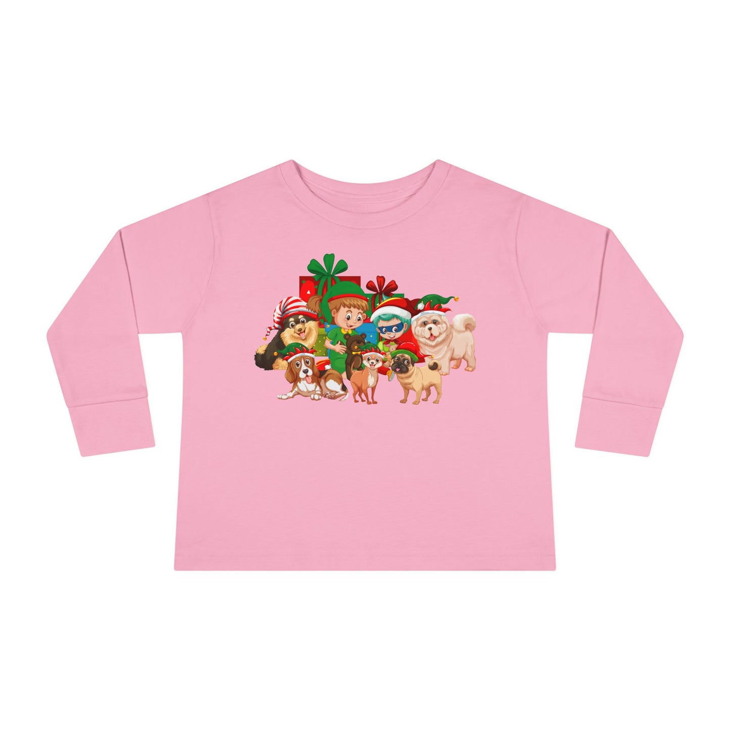 Toddler Long Sleeve Tee - Christmas with super kiddo pet friends without text - [[{"value":"Wonderwear Kid"}]]
