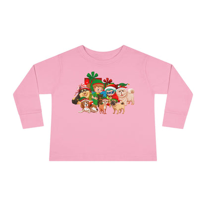 Toddler Long Sleeve Tee - Christmas with super kiddo pet friends without text - [[{"value":"Wonderwear Kid"}]]