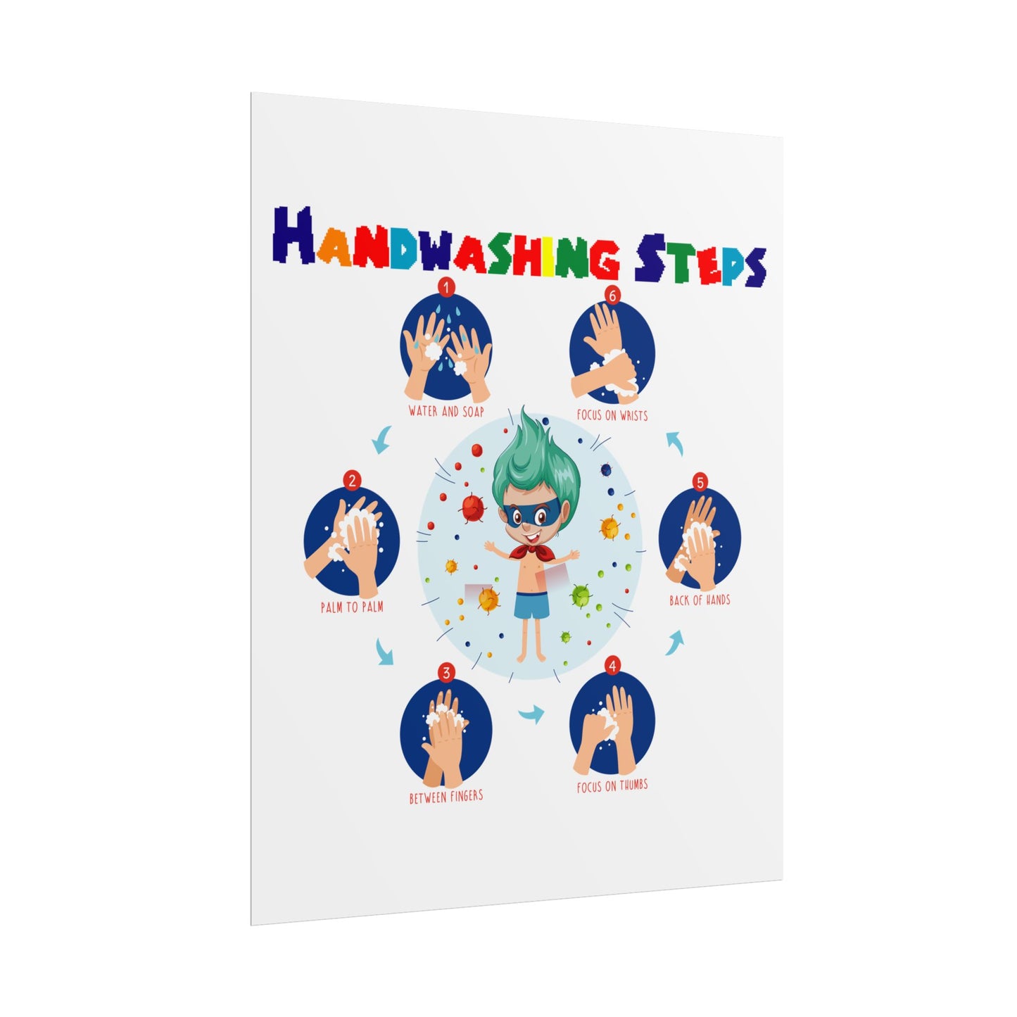 Rolled Posters - Super kiddo how to wash hand properly - [[{"value":"Wonderwear Kid"}]]