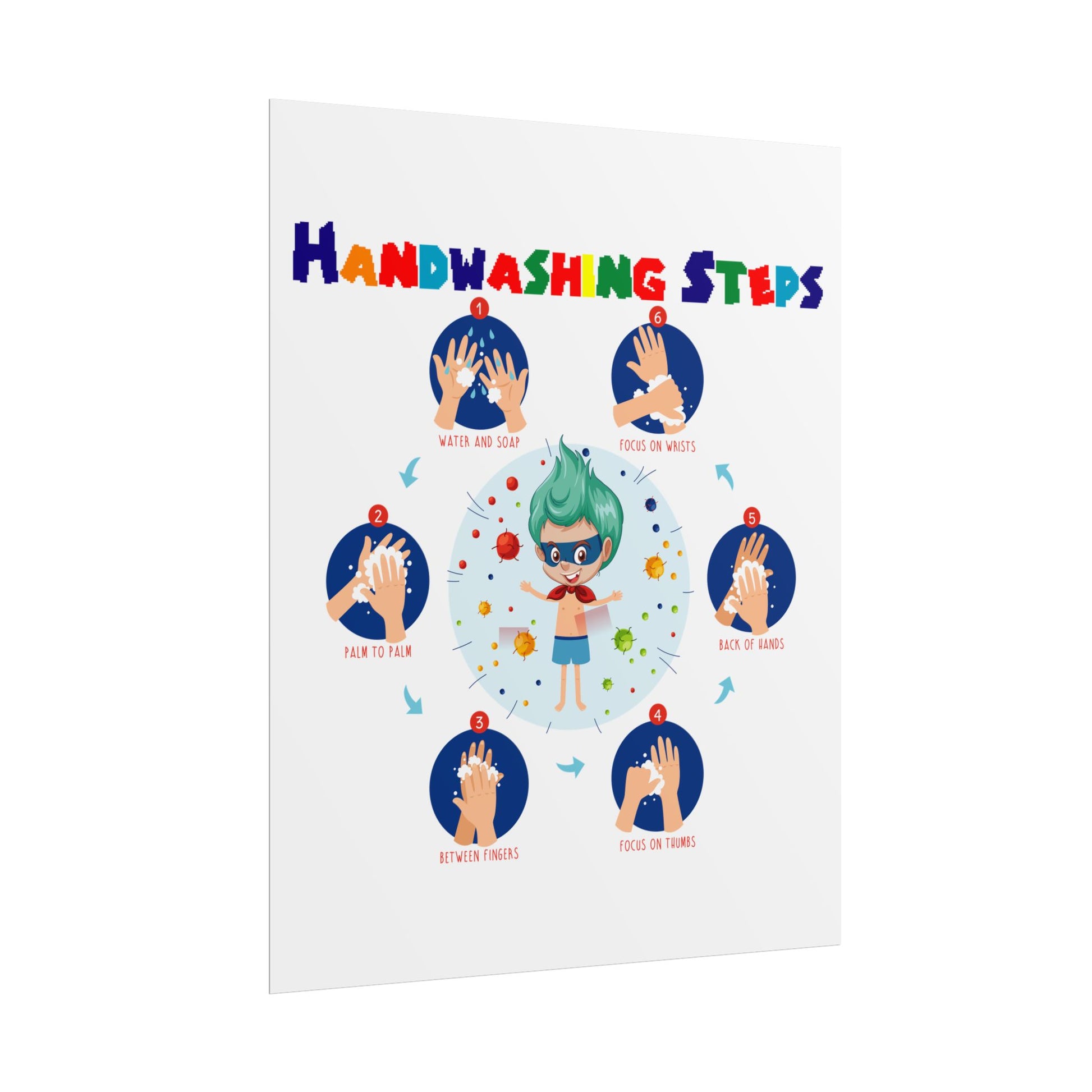 Rolled Posters - Super kiddo how to wash hand properly - [[{"value":"Wonderwear Kid"}]]
