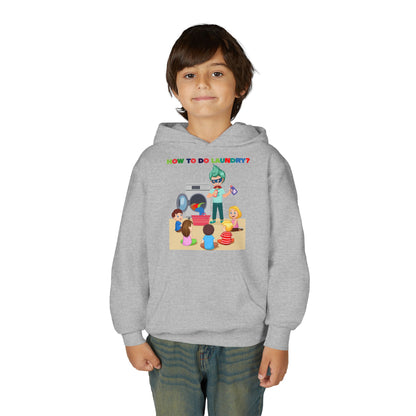 Youth Heavy Blend Hooded Sweatshirt - super kiddo teaching laundry - [[{"value":"Wonderwear Kid"}]]