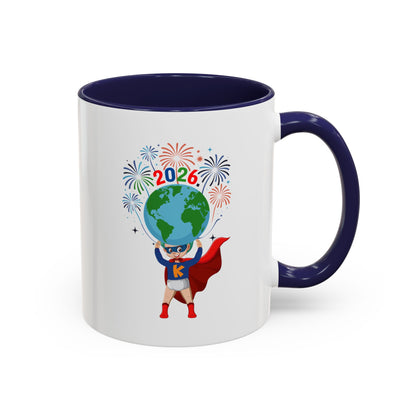 Accent Coffee Mug - Super kiddo holding globe - [[{"value":"Wonderwear Kid"}]]