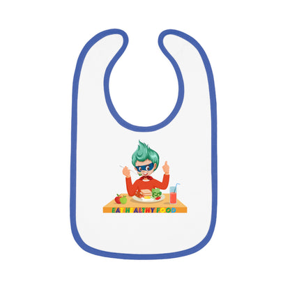 Baby Bib - Super kiddo eating healthy breafast - [[{"value":"Wonderwear Kid"}]]
