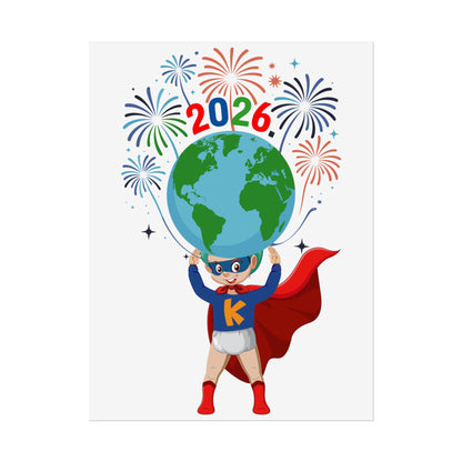 Rolled Posters - Super kiddo holding globe - [[{"value":"Wonderwear Kid"}]]