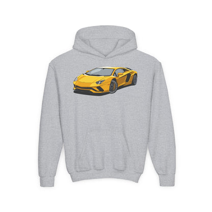 Youth Heavy Blend Hooded Sweatshirt - Yellow super car Printify