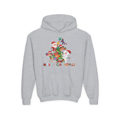 Youth Heavy Blend Hooded Sweatshirt - Super kiddo making christmas tree with text - [[{"value":"Wonderwear Kid"}]]