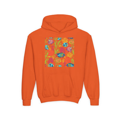 Youth Heavy Blend Hooded Sweatshirt - Colorful tropical corals Printify