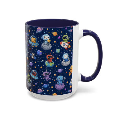 Galactic Robots Accent Coffee Mug — Cute Space Astronaut Pattern (11/15 oz)