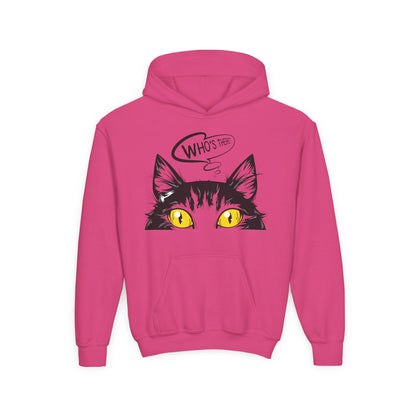 Youth Heavy Blend Hooded Sweatshirt -  Whos there cat Printify