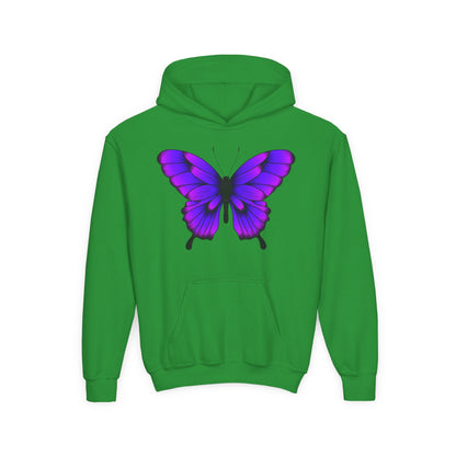 Youth Heavy Blend Hooded Sweatshirt - Tropical purple butterfly Printify