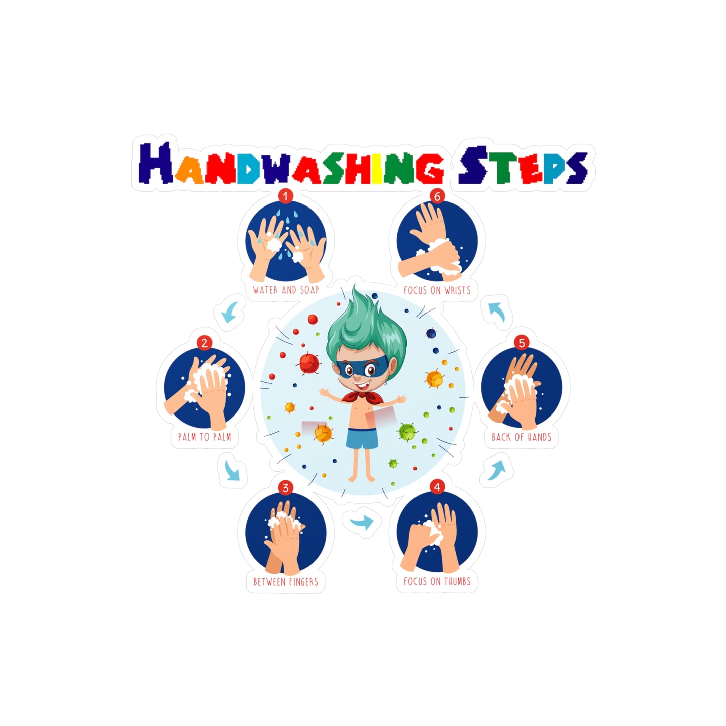 Halloween Kiss-Cut Vinyl Decals – Super kiddo how to wash hand properly - [[{"value":"Wonderwear Kid"}]]