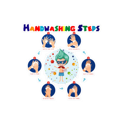 Halloween Kiss-Cut Vinyl Decals – Super kiddo how to wash hand properly - [[{"value":"Wonderwear Kid"}]]