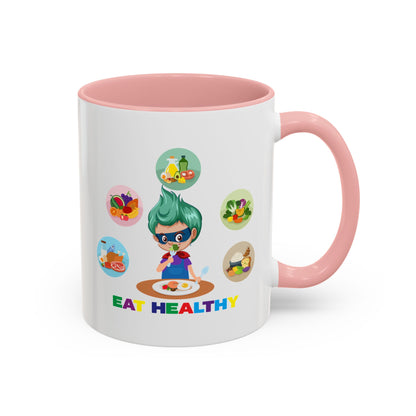Accent Coffee Mug - Supper kiddo showing healthy food to eat - [[{"value":"Wonderwear Kid"}]]