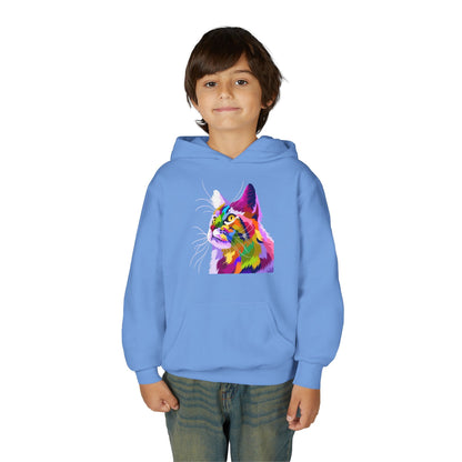 Youth hoodie with adorable cat design Printify
