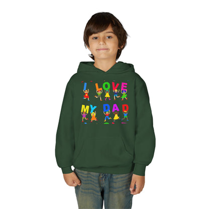 Youth Heavy Blend Hooded Sweatshirt - Kids showing i love my Dad Printify