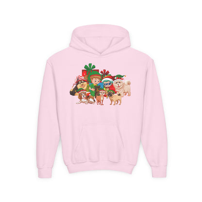 Youth Heavy Blend Hooded Sweatshirt - Christmas with super kiddo pet friends without text - [[{"value":"Wonderwear Kid"}]]