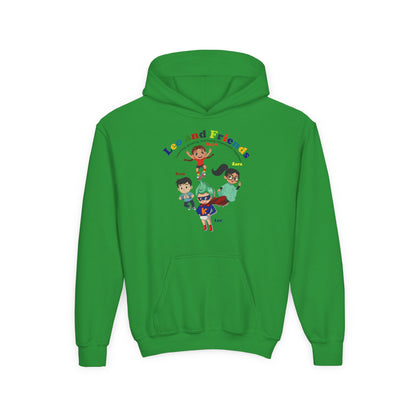 Youth Heavy Blend Hooded Sweatshirt - Leo & Friends - Learning and growing - [[{"value":"Wonderwear Kid"}]]
