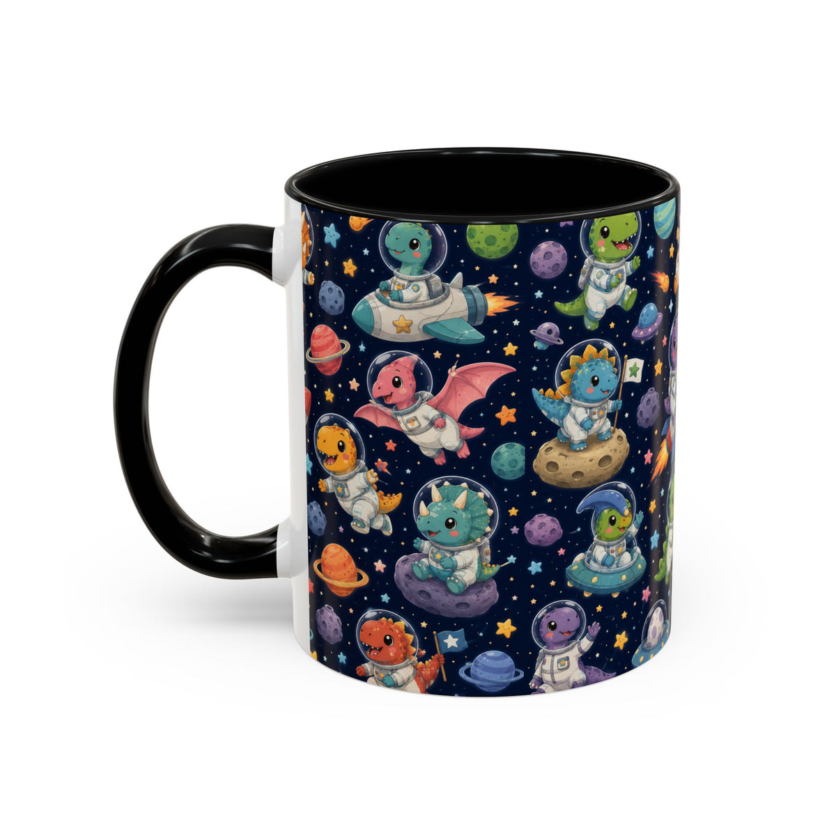 Accent Coffee Mug (11/15 oz) - Cute Dinosaur Astronaut Space