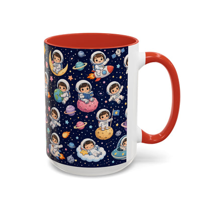 Accent Coffee Mug  (11/15 oz) - Kawaii Astronauts in a Starry Space Adventure