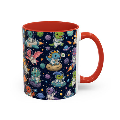 Accent Coffee Mug (11/15 oz) - Cute Dinosaur Astronaut Space